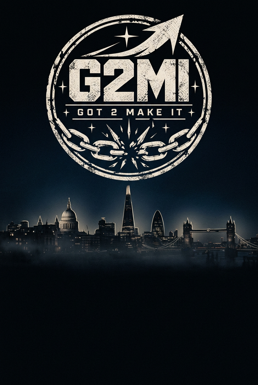 G2MI badge over the London skyline at night